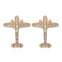Tibetan Style Stud Earring, Airplane, plated, fashion jewelry & for woman & with rhinestone, nickel, lead & cadmium free, 42x35mm, Sold By Pair