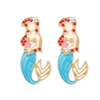 Tibetan Style Drop Earrings, Mermaid, plated, fashion jewelry & for woman & enamel & with rhinestone, nickel, lead & cadmium free, 58x28mm, Sold By Pair