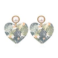 Zinc Alloy Drop Earrings with Plastic Pearl & Acrylic Heart plated vintage & fashion jewelry & for woman nickel lead & cadmium free Sold By Pair