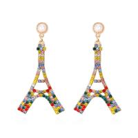 Zinc Alloy Drop Earrings with Plastic Pearl Eiffel Tower plated fashion jewelry & for woman & with rhinestone & hollow nickel lead & cadmium free Sold By Pair