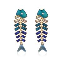 Zinc Alloy Drop Earrings Fish Bone plated fashion jewelry & for woman & with rhinestone nickel lead & cadmium free Sold By Pair