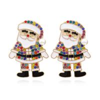 Christmas Earrings Zinc Alloy with Plastic Pearl Santa Claus plated fashion jewelry & for woman & enamel & with rhinestone nickel lead & cadmium free Sold By Pair