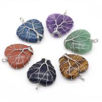 Gemstone Pendants Jewelry with Brass Heart silver color plated Sold By PC