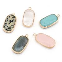 Gemstone Pendants Jewelry with zinc alloy bead Rectangle gold color plated Sold By PC