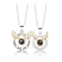 Zinc Alloy Miniature Projection Necklace with brass chain with 1.96inch extender chain Antlers plated 2 pieces & for couple & hollow nickel lead & cadmium free 20mm 18mm Length Approx 21.6 Inch Sold By Set