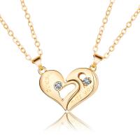 Couple Necklace Zinc Alloy with brass chain & Wax Cord with 1.96inch extender chain Heart plated with magnetic & for couple & with rhinestone & hollow nickel lead & cadmium free  Length Approx 21.6 Inch Sold By Set