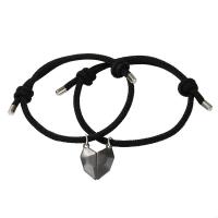 Couple Bracelet and Bangle Zinc Alloy with Wax Cord Heart plated 2 pieces & with magnetic & adjustable & for couple 78mm Sold By Set