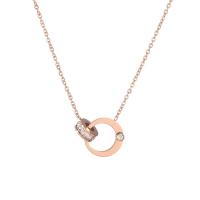 Stainless Steel Jewelry Necklace, with 1.96inch extender chain, Donut, rose gold color plated, oval chain & for woman & with rhinestone & hollow, 14mm, Sold Per Approx 16.14 Inch Strand