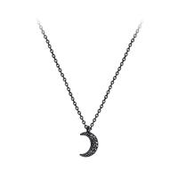 Zinc Alloy smykker halskæde, Moon, pistol sort belagt, oval kæde & for kvinde & med rhinestone, nikkel, bly & cadmium fri, 10x13mm, Solgt Per Ca. 17 inch Strand