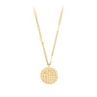 Titanium Steel Necklace, with 1.96inch extender chain, Round, gold color plated, with letter pattern & micro pave cubic zirconia & for woman, 12mm, Sold Per Approx 15.7 Inch Strand