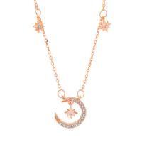 Zinc Alloy Jewelry Necklace Moon plated oval chain & micro pave cubic zirconia & for woman nickel lead & cadmium free Sold Per Approx 16 Inch Strand