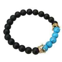 Bracelets de pierres précieuses, Abrazine Stone, avec turquoise & alliage de zinc, Placage de couleur d'or, unisexe & avec strass, bleu, Longueur:Environ 7.87 pouce, Vendu par PC