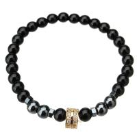 Gemstone Bracelets, Hematite, with Glass & Brass, gold color plated, Unisex & micro pave cubic zirconia, black, Length:Approx 7.08 Inch, Sold By PC