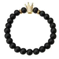 Gemstone Bracelets, Abrazine Stone, with Brass, gold color plated, Unisex & micro pave cubic zirconia, black, Length:Approx 7.87 Inch, Sold By PC