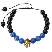 Gemstone Armbånd, Lapis Lazuli, med Terylene Cord & Hæmatit, guldfarve belagt, Justerbar & Unisex, blå, Længde Ca. 6.3 inch, Solgt af PC