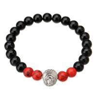 Gemstone Bracelets, Hematite, with turquoise, gold color plated, Unisex, red, Length:Approx 7.87 Inch, Sold By PC