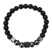 Gemstone Bracelets, Abrazine Stone, with Glass & Brass, gun black plated, Unisex & micro pave cubic zirconia, black, Length:Approx 7.87 Inch, Sold By PC