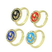 Cubic Zircon Brass δάχτυλο του δακτυλίου, Ορείχαλκος, χρώμα επίχρυσο, μικρο ανοίξει κυβικά ζιρκονία & σμάλτο, περισσότερα χρώματα για την επιλογή, 14x14mm, Μέγεθος:7, Sold Με PC
