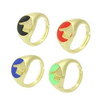 Circón cúbico anillo de latón, metal, chapado en color dorado, micro arcilla de zirconia cúbica & esmalte, más colores para la opción, 13mm, tamaño:7, Vendido por UD
