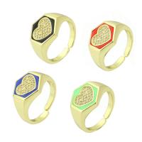 Messing Manchet Finger Ring, gold plated, micro pave zirconia & glazuur, meer kleuren voor de keuze, 13mm, Gat:Ca 6mm, Maat:7, Verkocht door PC