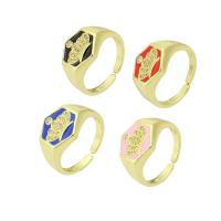 Brass Open Finger Ring gold color plated micro pave cubic zirconia & enamel 13mm Approx 6mm US Ring Sold By PC