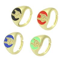 Brass Open Finger Ring, gold color plated, micro pave cubic zirconia & enamel, more colors for choice, 13mm, Hole:Approx 6mm, US Ring Size:7, Sold By PC
