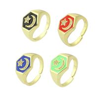 Messing Open Finger Ring, gold plated, micro pave zirconia & glazuur, meer kleuren voor de keuze, 13mm, Gat:Ca 6mm, Maat:7, Verkocht door PC