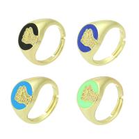 Латунь Открыть палец кольцо, плакирован золотом, инкрустированное микро кубического циркония & эмаль, Много цветов для выбора, 13mm, отверстие:Приблизительно 6mm, размер:7, продается PC