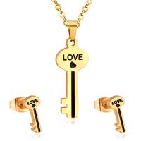 Fashion Stainless Steel Jewelry Sets Stud Earring & necklace Key plated for woman Length 17.72 Inch Sold By Set