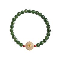 Jasper Stone Bracelet, with 925 Sterling Silver & Hetian Jade & Yunnan Red Agate, gold color plated, for woman, 6mm,7*15mm, Sold Per 14-16 cm Strand