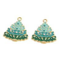 Tibetan Style Christmas Pendants, Tree, enamel, green, 30x25x2mm, 100PCs/Bag, Sold By Bag