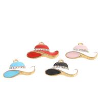 Tibetan Style Enamel Pendants, Hat, with rhinestone, more colors for choice, 22x11x5mm, 100PCs/Bag, Sold By Bag