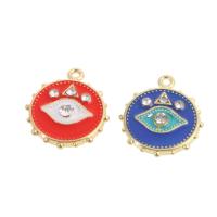 Tibetan Style Enamel Pendants, Round, evil eye pattern & with rhinestone, more colors for choice, 18x16x2mm, 100PCs/Bag, Sold By Bag