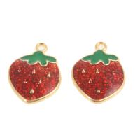 Zinc Alloy fruits forme pendentifs, résine, avec alliage de zinc, fraise, rouge, 20x12x2mm, 100PC/sac, Vendu par sac