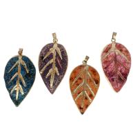 Brass Pendant, with Agate, Leaf, more colors for choice, 60x33x2mm, Sold By PC