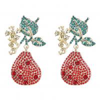 Boucle d'oreille strass, alliage de zinc, poire, bijoux de mode & pour femme & avec strass, rouge, 57x36mm, Vendu par paire