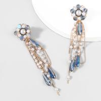 Fashion Fringe Boucles d'oreilles, alliage de zinc, avec strass acrylique & Plastique ABS perle, bijoux de mode & pour femme, plus de couleurs à choisir, 111x24mm, Vendu par paire