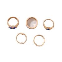 Zinc Alloy Ring Set finger ring gold color plated 5 pieces & enamel golden nickel lead & cadmium free Sold By Set