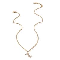 Tibetan Style Jewelry Necklace, with 2.09 extender chain, Butterfly, gold color plated, fashion jewelry & with rhinestone, golden, nickel, lead & cadmium free, Length:47.7 cm, Sold By PC