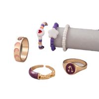 Zinklegering Ring Set, Zinc Alloy, vinger ring, met Seedbead & Acryl, gold plated, 6 stuks & mode sieraden & glazuur, gemengde kleuren, Verkocht door Stel