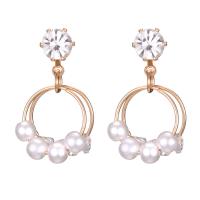 Tibetan Style Drop Earrings, with Rhinestone & Plastic Pearl, Round, gold color plated, more colors for choice, nickel, lead & cadmium free, 24x14mm, Sold By Pair