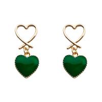 Zinklegierung Ohrringe, Sterling Silber Stecker, Herz, goldfarben plattiert, grün, frei von Nickel, Blei & Kadmium, 31x12mm, verkauft von Paar