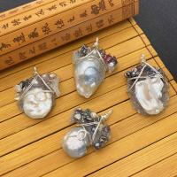 Freshwater Pearl Pendants, with Brass, irregular, platinum color plated, white,  20x45-38x57mm, Sold By PC