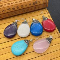 Gemstone Pendants Jewelry, Natural Stone, with Rhinestone Clay Pave, Teardrop, more colors for choice, 30x43mm, Sold By PC