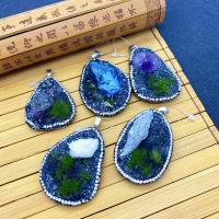Gemstone Pendants Jewelry, Natural Stone, with Resin & Resin Rhinestone, irregular, more colors for choice,  30x50-40x60mm, Sold By PC