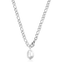 Titanium Steel Necklace with Plastic Pearl with 1.97 extender chain plated fashion jewelry Length 45 cm Sold By PC