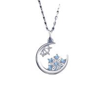 Titanium Steel Necklace Snowflake plated oval chain & for woman & with rhinestone Sold Per Approx 16 Inch Strand