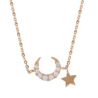 Zinc Alloy Jewelry Necklace Moon and Star plated oval chain & for woman & with rhinestone nickel lead & cadmium free Sold Per Approx 16.9 Inch Strand