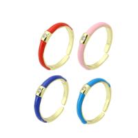 Cubic Zircon Brass δάχτυλο του δακτυλίου, Ορείχαλκος, χρώμα επίχρυσο, Ρυθμιζόμενο & μικρο ανοίξει κυβικά ζιρκονία & σμάλτο, περισσότερα χρώματα για την επιλογή, 3mm, Μέγεθος:7, Sold Με PC
