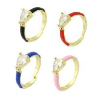 Cubic Zircon Brass Finger Ring, gold color plated, Adjustable & micro pave cubic zirconia & enamel, more colors for choice, 6x8mm, US Ring Size:7, Sold By PC